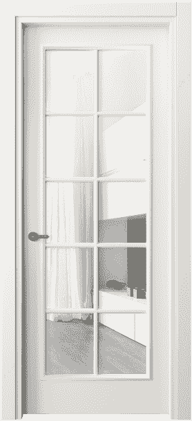 Дверь межкомнатная 8102 МЖМ Прозрачное стекло. Цвет Матовый жемчужный. Материал Гладкая эмаль. Коллекция Paris. Картинка.