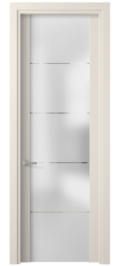 Межкомнатная дверь Planum 4114 ПЭТ кремово-белый Сатинированное стекло с гравировкой «КВАДРО», триплекс Цена 37799 ₽ | Volhovec