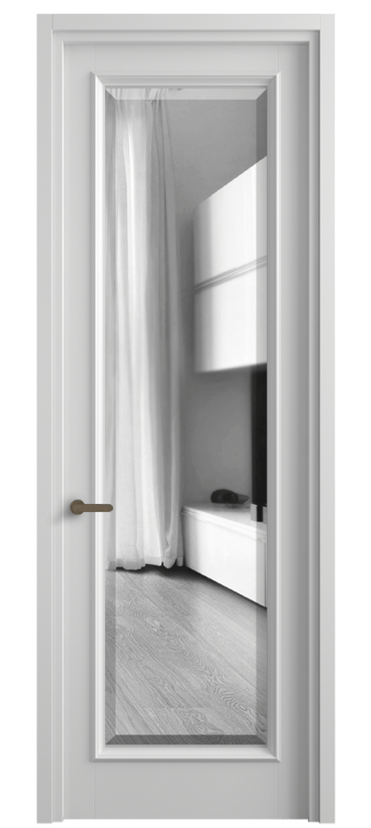 Межкомнатная дверь Шарм 6702 Матовый белоснежный Двустороннее зеркало с фацетом, триплекс Цена 97799 ₽ | Volhovec