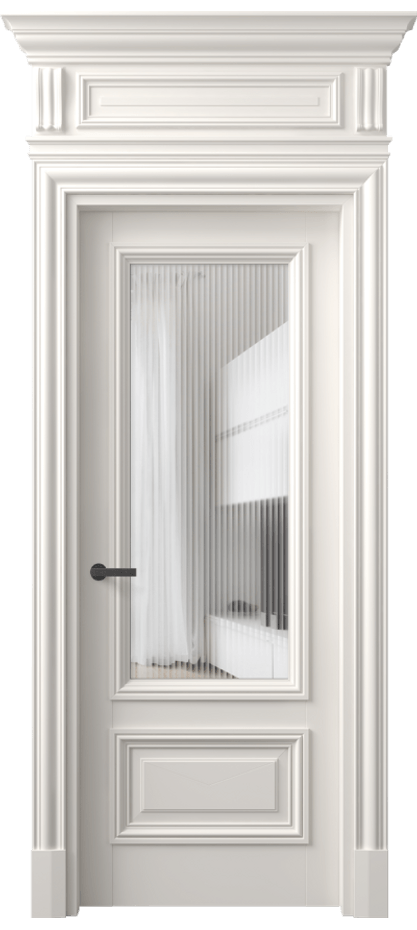 Межкомнатная дверь Антик 7306 Матовый пудровый белый Рифлёное стекло "Мору", триплекс Цена 168309 ₽ | Volhovec