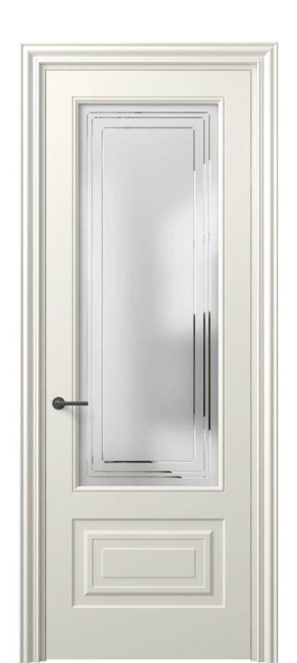 Межкомнатная дверь Mascot 8442 Матовый жемчужный Сатинированное стекло с гравировкой "Грани", триплекс Цена 82499 ₽ | Volhovec