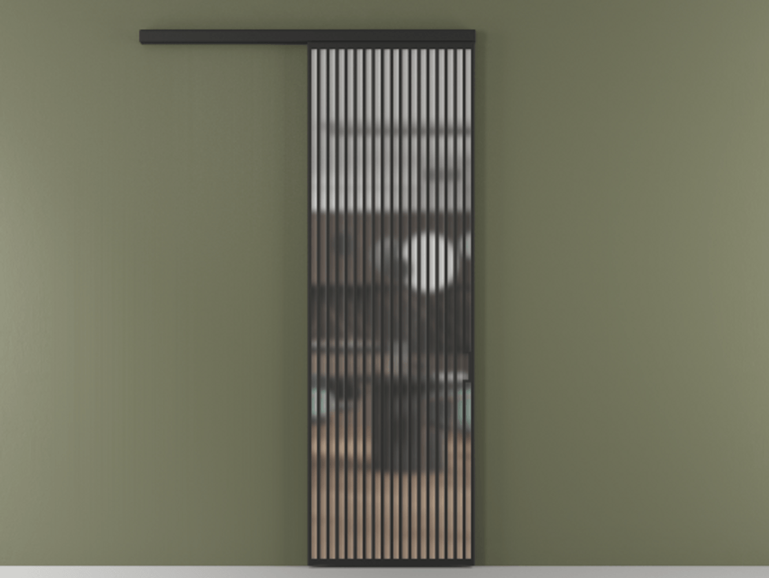 Перегородка Formato вдоль стены одностворчатая АЛПР 040.06 Алюминий Черный Сатинированное стекло "Matelux Crystal Vision", калёное, матовое, каленое 6 мм Цена 205500 ₽  | Volhovec