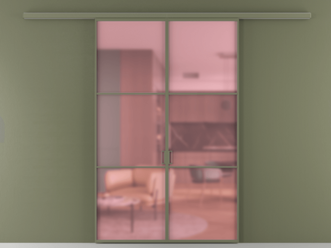 Перегородка Formato вдоль стены 2 створки АЛПР 040.03 Алюминий оливковый тёмный Сатинированное розовое стекло, триплекс Цена 202960 ₽ | Volhovec