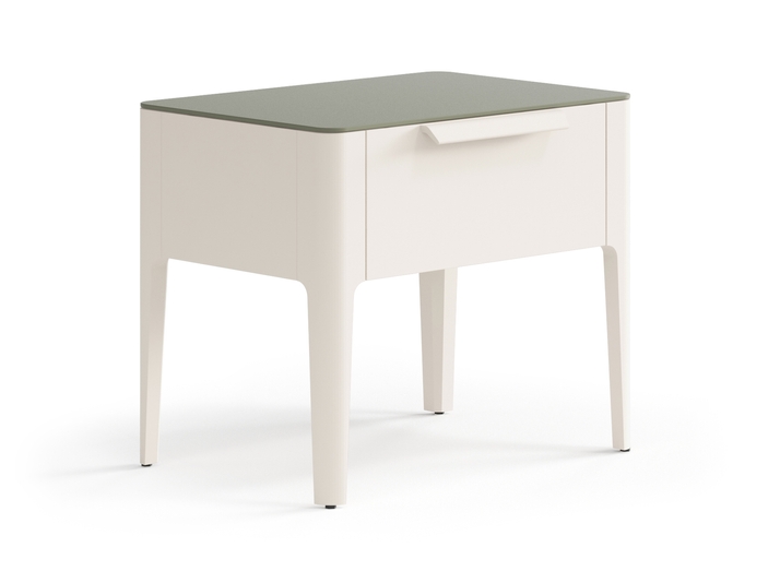 Мебель Тумба прикроватная Piega 1 ящик. Цвет Матовый бежево-серый. Материал Гладкая эмаль. Коллекция Тумба прикроватная Piega 1 ящик. Картинка.