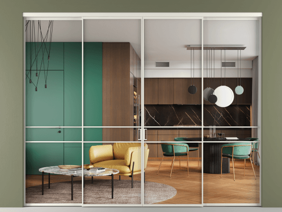 Алюминевая перегородка vn2+2_02 Crystalvision БЕЛ. Цвет Алюминий Белый. Материал Алюминий. Коллекция Перегородка Формато внутри проёма 4 створки. Картинка.