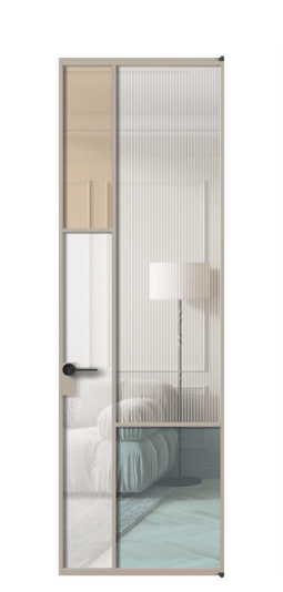 Дверь межкомнатная АЛПЛ041.13 АБСК 4 стекла. Цвет Алюминий бисквитный. Материал Алюминий в эмали. Коллекция Мозаик. Картинка.