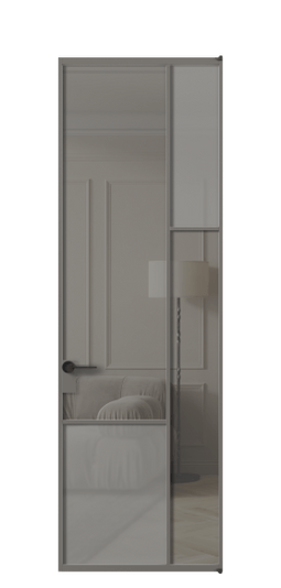 Дверь межкомнатная АЛПЛ041.12 АКЛС Серый сатин матовое + Серый прозрачное. Цвет Алюминий классический серый. Материал Алюминий в эмали. Коллекция Mosaic. Картинка.