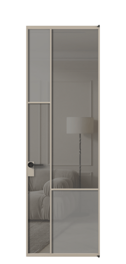 Дверь межкомнатная АЛПЛ041.13 АБСКСерый сатин матовое + Серый прозрачное. Цвет Алюминий бисквитный. Материал Алюминий в эмали. Коллекция Mosaic. Картинка.