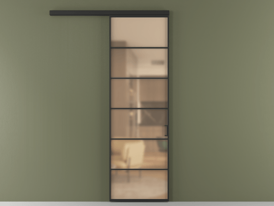 Алюминевая перегородка АЛПР 040.04_ЧРН_САТ ОРАНЖ_new. Цвет Алюминий Черный. Материал Алюминий. Коллекция Перегородка Formato вдоль стены 1 створка. Картинка.