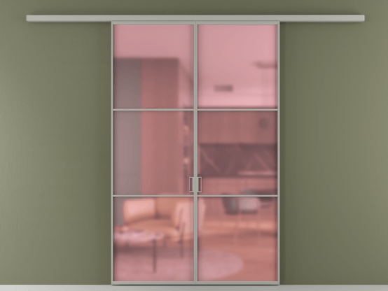 Алюминевая перегородка АЛПР 040.03_АНСР_САТ РОЗ_new. Цвет Алюминий нейтральный серый. Материал Алюминий в эмали. Коллекция Перегородка Formato вдоль стены 2 створки. Картинка.