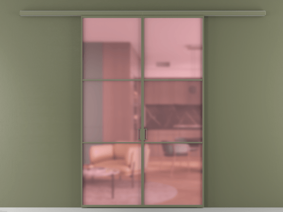 Алюминевая перегородка АЛПР 040.03_АОТ_САТ РОЗ_new. Цвет Алюминий оливковый тёмный. Материал Алюминий в эмали. Коллекция Перегородка Formato вдоль стены 2 створки. Картинка.