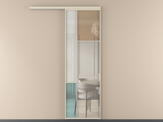 Алюминевая перегородка vd1_5 Алюминий бежево-серый Четыре стекла. Цвет Алюминий бежево-серый. Материал Алюминий в эмали. Коллекция Перегородка Mosaic вдоль стены 1 створка. Картинка.