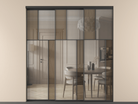 Алюминевая перегородка vnt3_2 ЧЕР. Цвет Алюминий Черный. Материал Алюминий. Коллекция Перегородка Mosaic внутри проёма 3 створки с синхронным механизмом. Картинка.