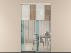 Алюминевая перегородка vnt2_4 Алюминий тёплый серый Четыре стекла. Цвет Алюминий тёплый серый. Материал Алюминий в эмали. Коллекция Перегородка Mosaic внутри проёма 2 створки. Картинка.