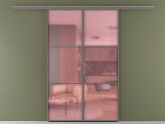 Алюминевая перегородка АЛПР 040.03_АКЛС_САТ РОЗ_new. Цвет Алюминий классический серый. Материал Алюминий в эмали. Коллекция Перегородка Formato вдоль стены 2 створки. Картинка.