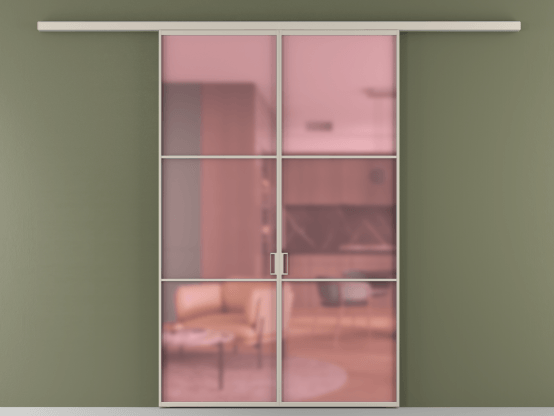 Алюминевая перегородка АЛПР 040.03_АСБЖ_САТ РОЗ_new. Цвет Алюминий светло-бежевый. Материал Алюминий в эмали. Коллекция Перегородка Formato вдоль стены 2 створки. Картинка.