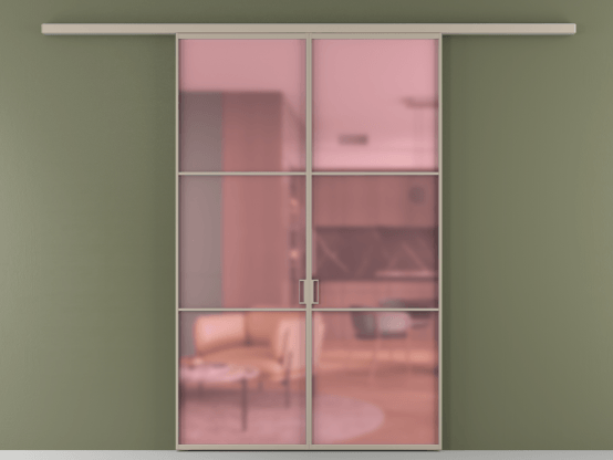 Алюминевая перегородка АЛПР 040.03_АБСК_САТ РОЗ_new. Цвет Алюминий бисквитный. Материал Алюминий в эмали. Коллекция Перегородка Formato вдоль стены 2 створки. Картинка.