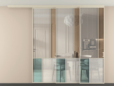 Перегородка Mosaic вдоль стены на потолок 3 створки с синхронным механизмом